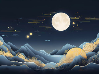 中秋节大气复古国潮风唯美月亮场景